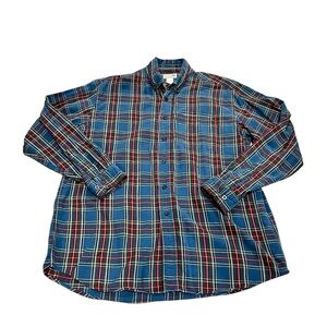 L.L.Bean Scotch Plaid Flannel Shirt Men’s Large Traditional Fit Blue Late 90-00s